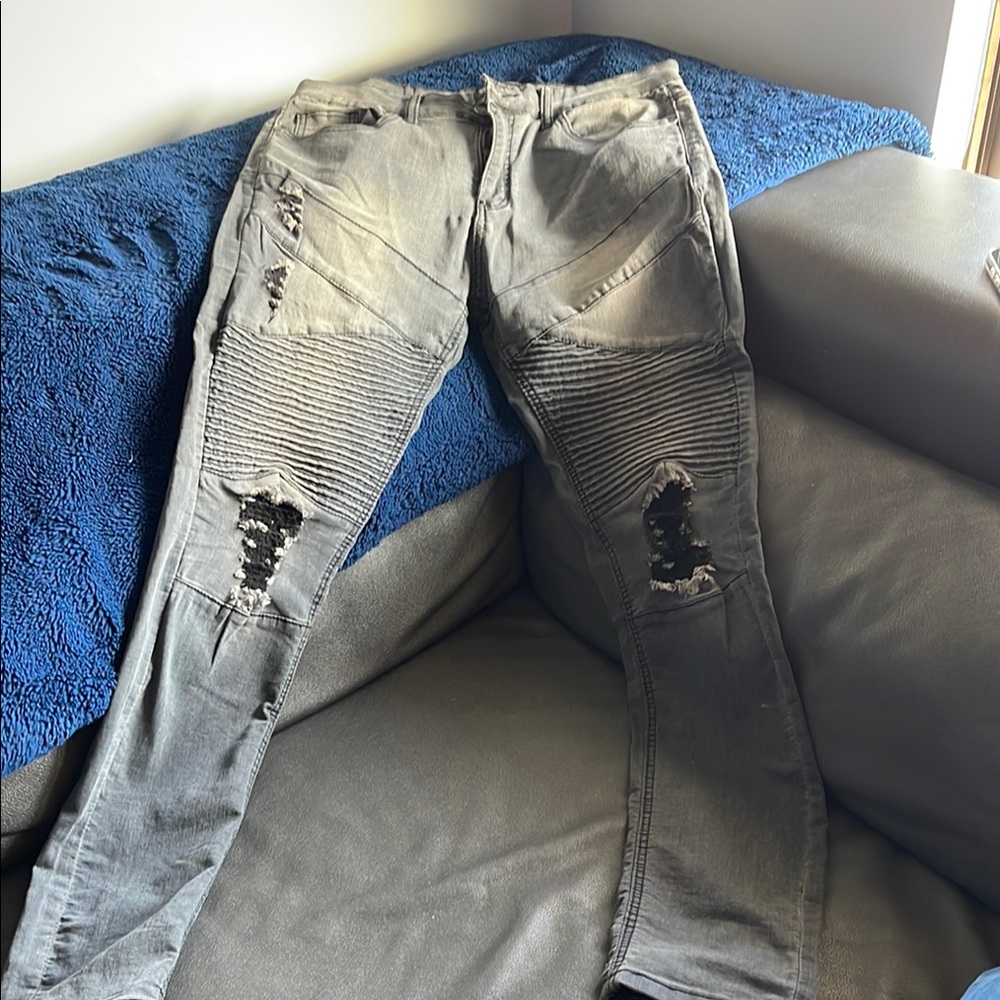 Light Blue Skinny Distressed Jeans with Knee Rips
